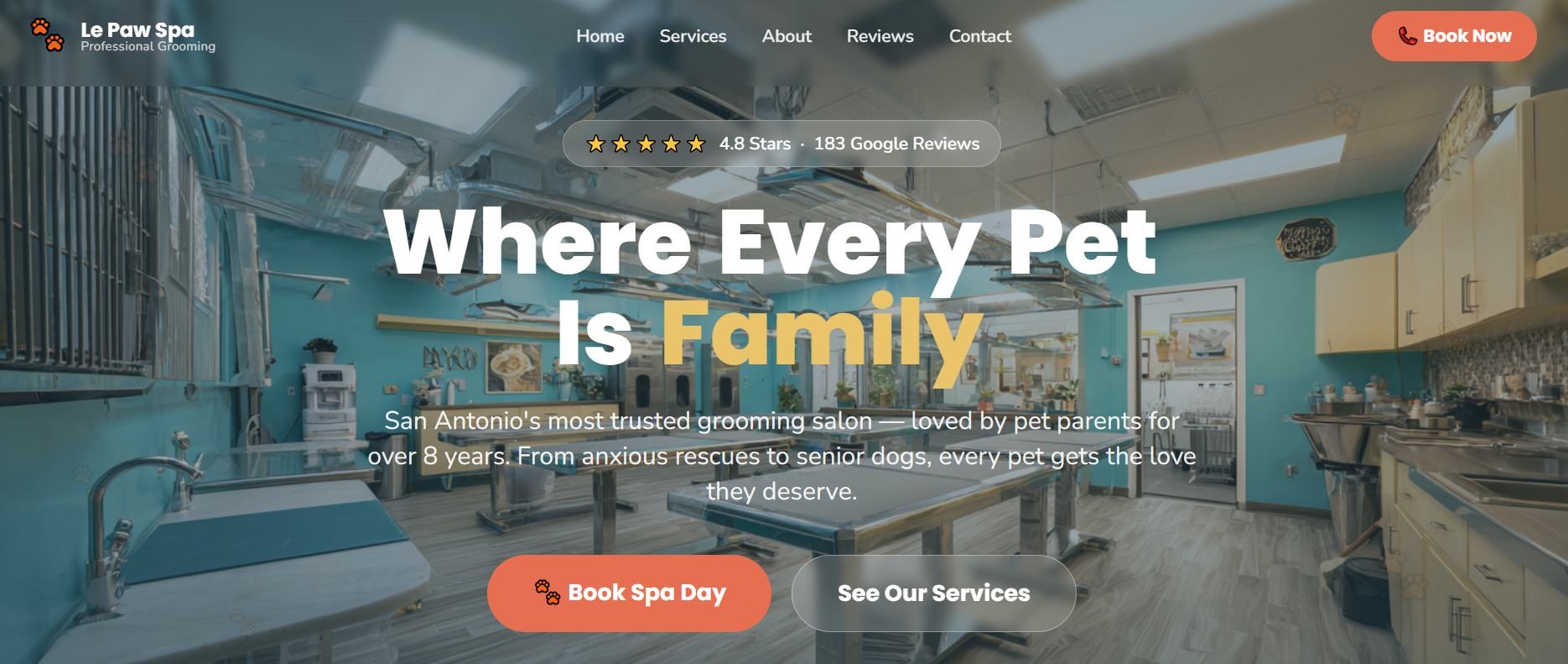 Le Paw Professional Pet Spa website screenshot built by Done For You Websites